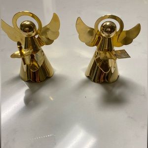Vintage set of 2 Small Brass Halo Angel Metal Ornaments